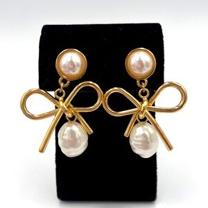 Bow Earrings w/ Faux Pearl Detail